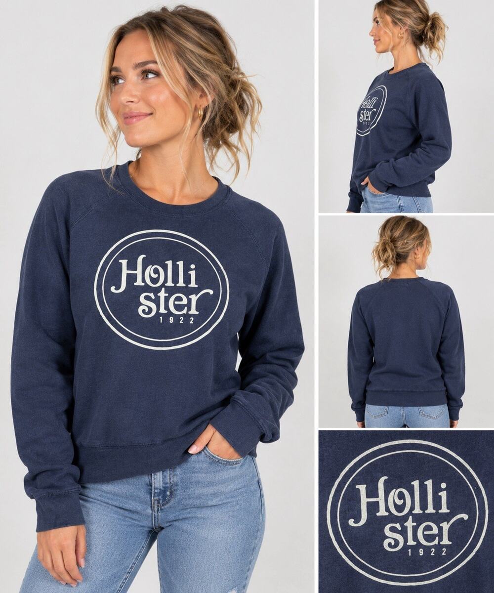 Hollister Women’s Small Navy Blue Logo Crewneck Sweatshirt Pullover